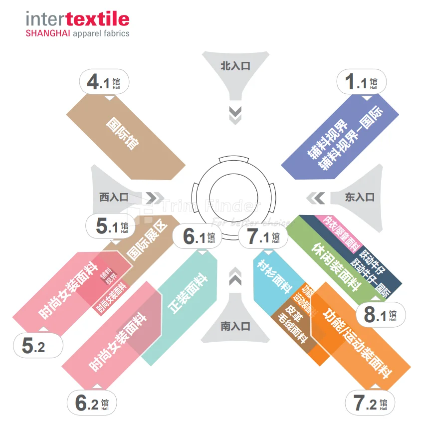 Intertextile Shanghai 2025 Hall Map and Floor Plan at National Exhibition and Convention Center, including Halls 1.1H to 8.1H